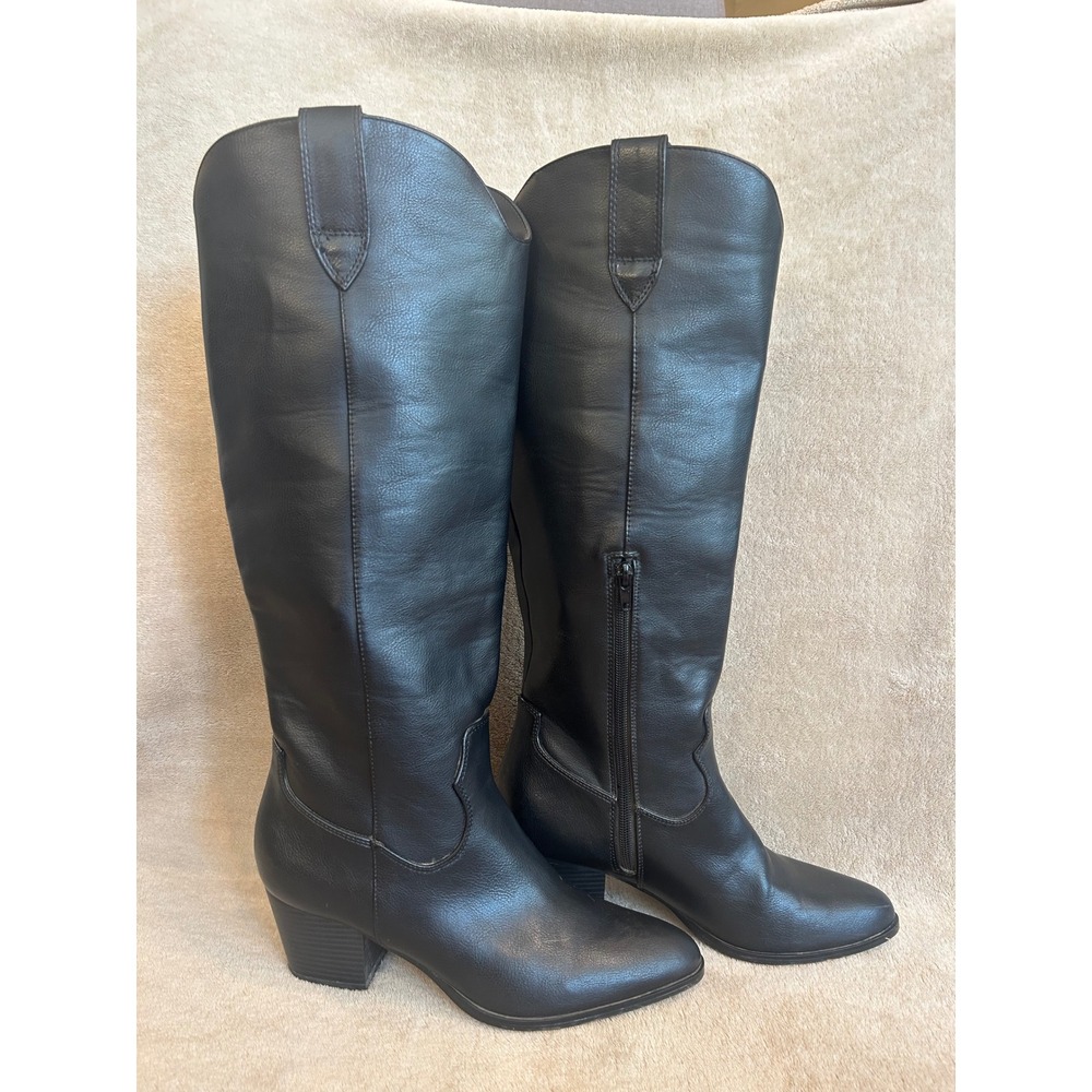 Ann Taylor LOFT Womens 8 Black Tall Heeled Western Boot Pointed Toe
